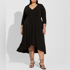 Women’s Tea Length Studio Knit Deep V Bodycon black Dress‎ size 5X